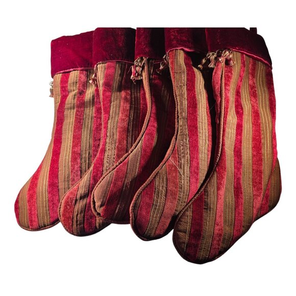 Set Of 5 christmas stockings Red Gold Striped Tassel Trim holiday decor festive - Picture 1 of 8
